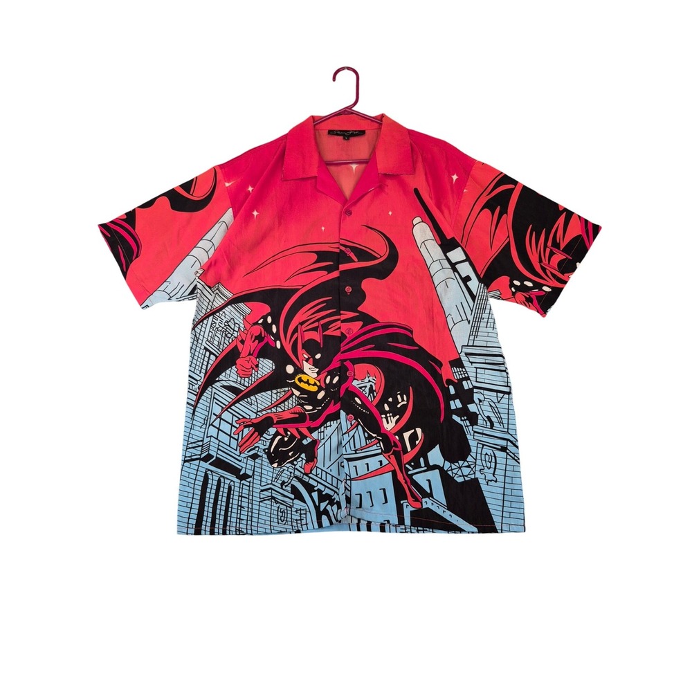 Sean John Batman Graphic Button Down Shirt Mens Large Red Comic Print VTG